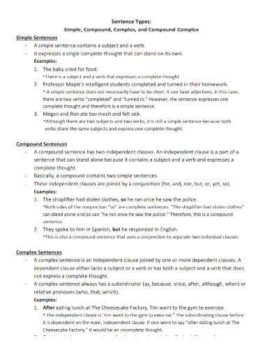 Compound Complex Sentence - Examples, PDF