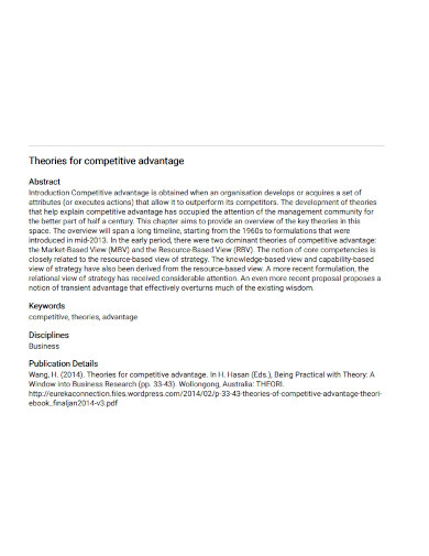 theories for competitive advantage