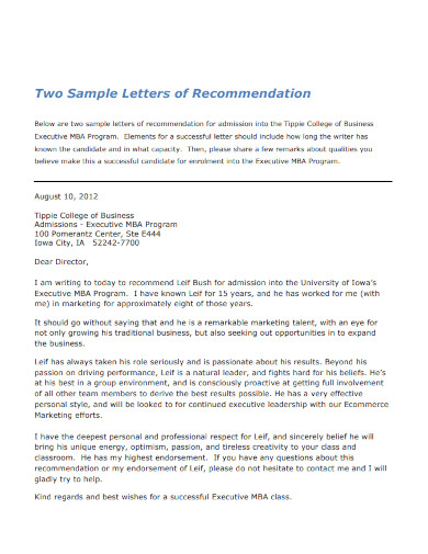 two sample letters of recommendation ceo