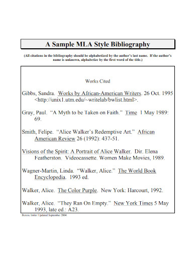 a sample mla style bibliography