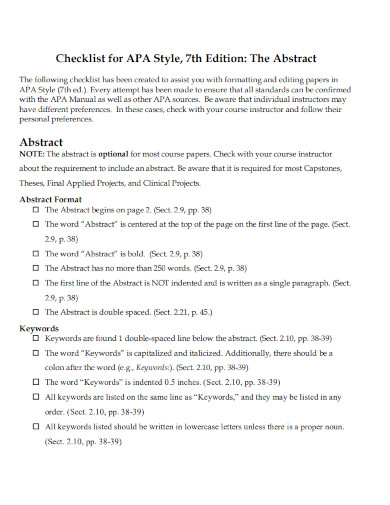abstract checklist for apa style