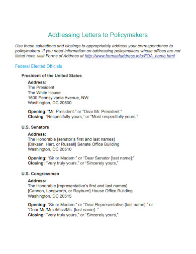 addressing formal letters to policymakers 
