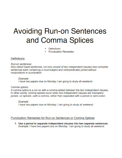 avoiding run on sentences and comma splices