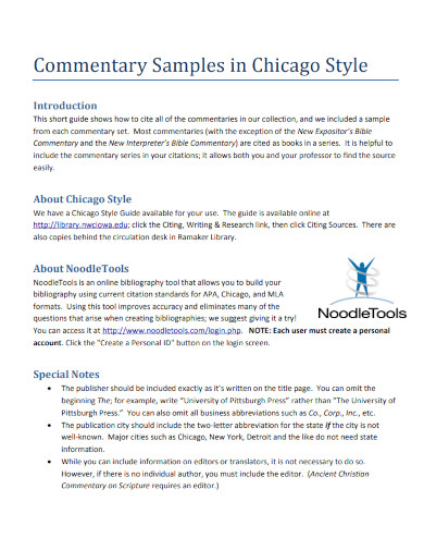 commentary samples in chicago style