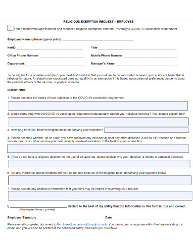 employee religious exemption request template 