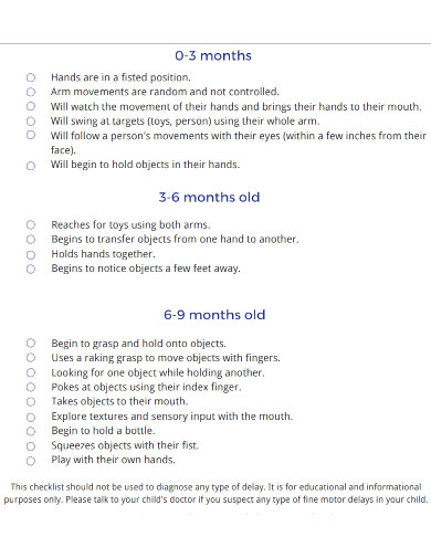 fine motor skills checklist for ages 0 6