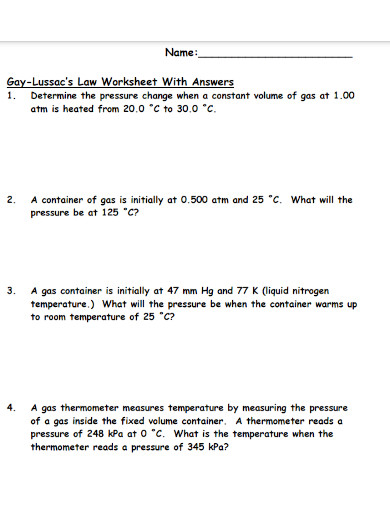 gay lussacs law worksheet