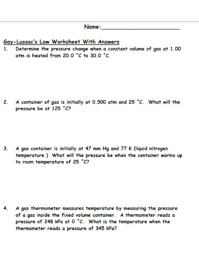 Gay Lussac's Law - Examples, PDF | Examples