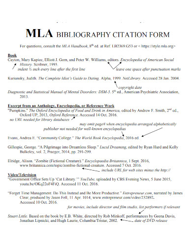 mla bibliography citation form 
