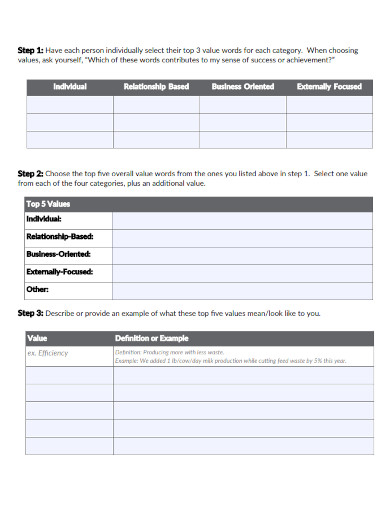 personal values exercise worksheet