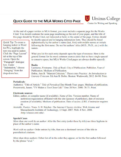 24 Mla Works Cited Page Example In Pdf Examples