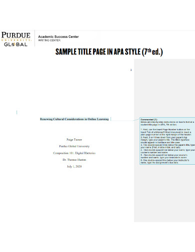 26+ APA Cover Page Format Example in Google Docs, InDesign, Word, PSD ...