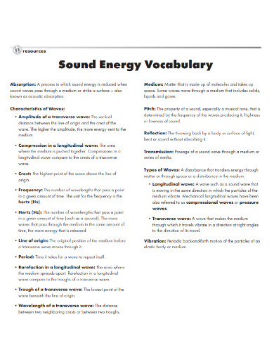 sound energy vocabulary 