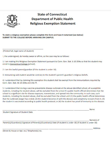 state of connecticut religious exemption form