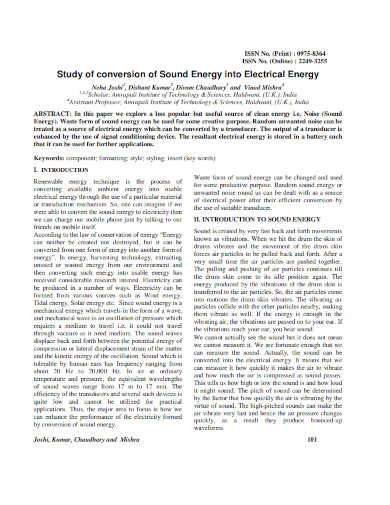 study of conversion of sound energy into electrical energy