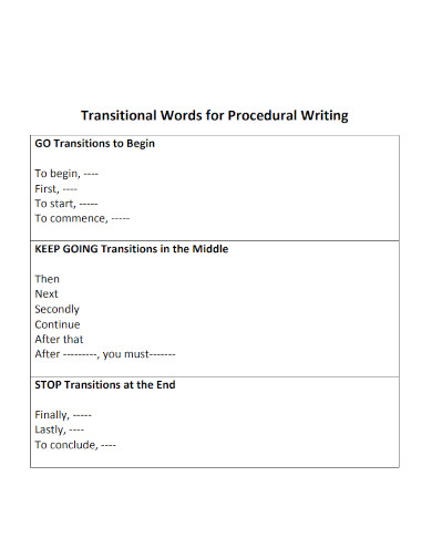 transitional words for procedural writing