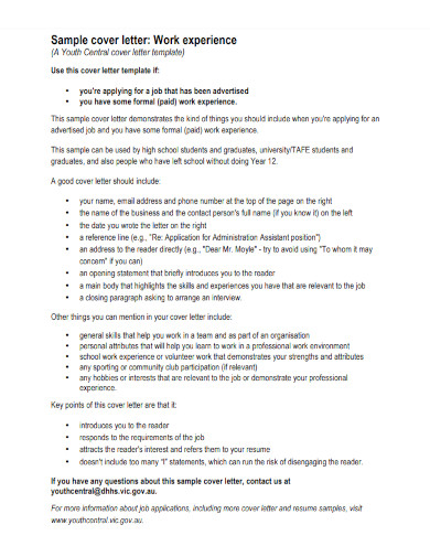 work experience job cover letter