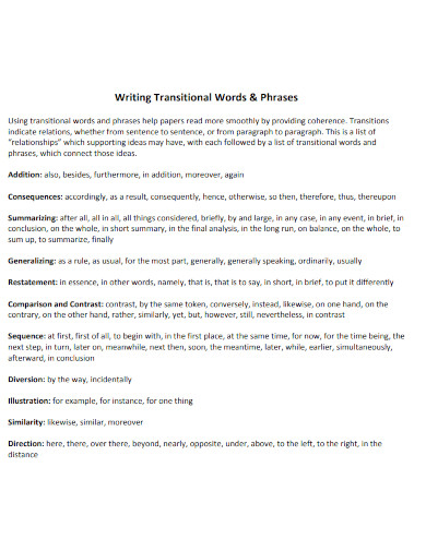 writing transitional words and phrases
