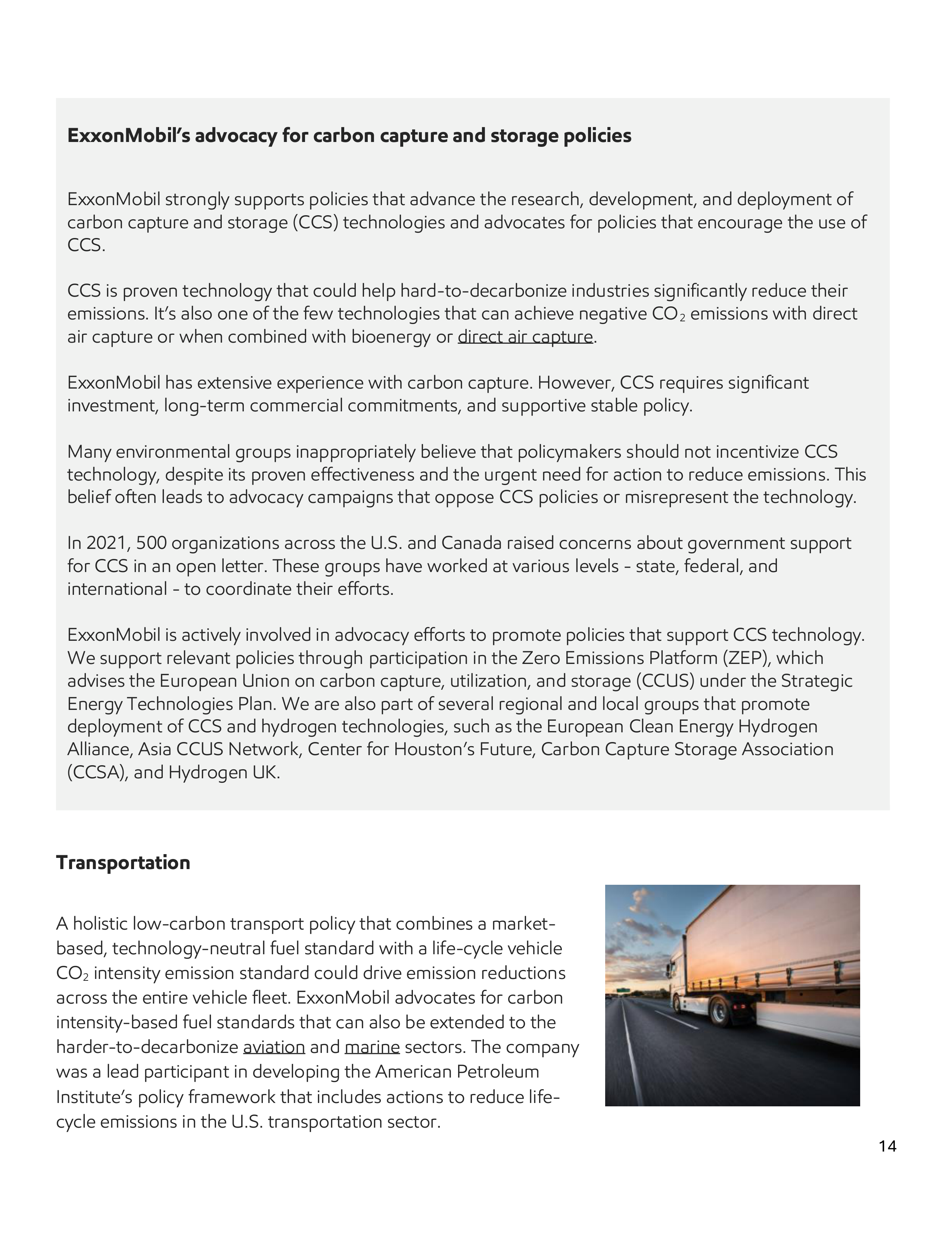 ExxonMobil Advocacy Report — page 14