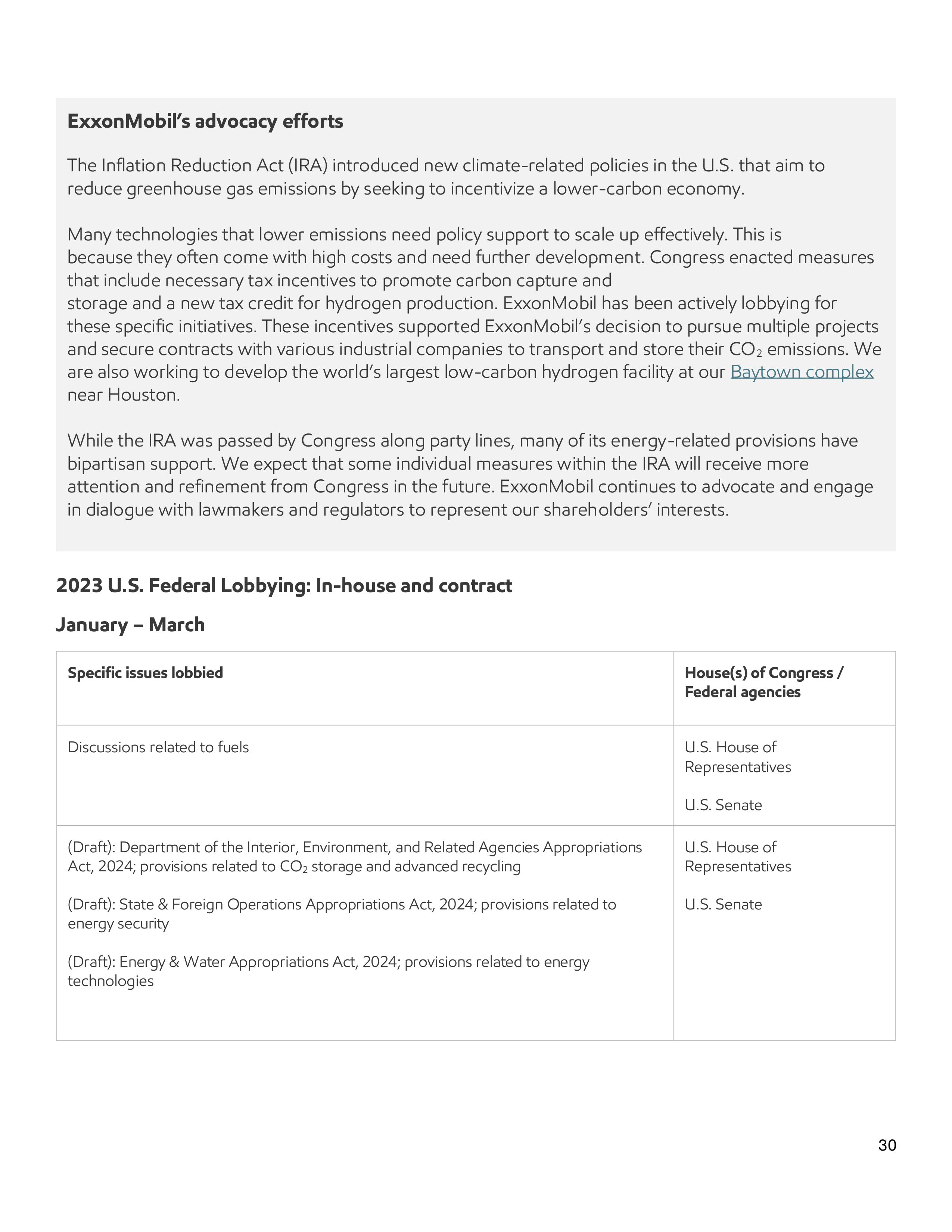 ExxonMobil Advocacy Report — page 30