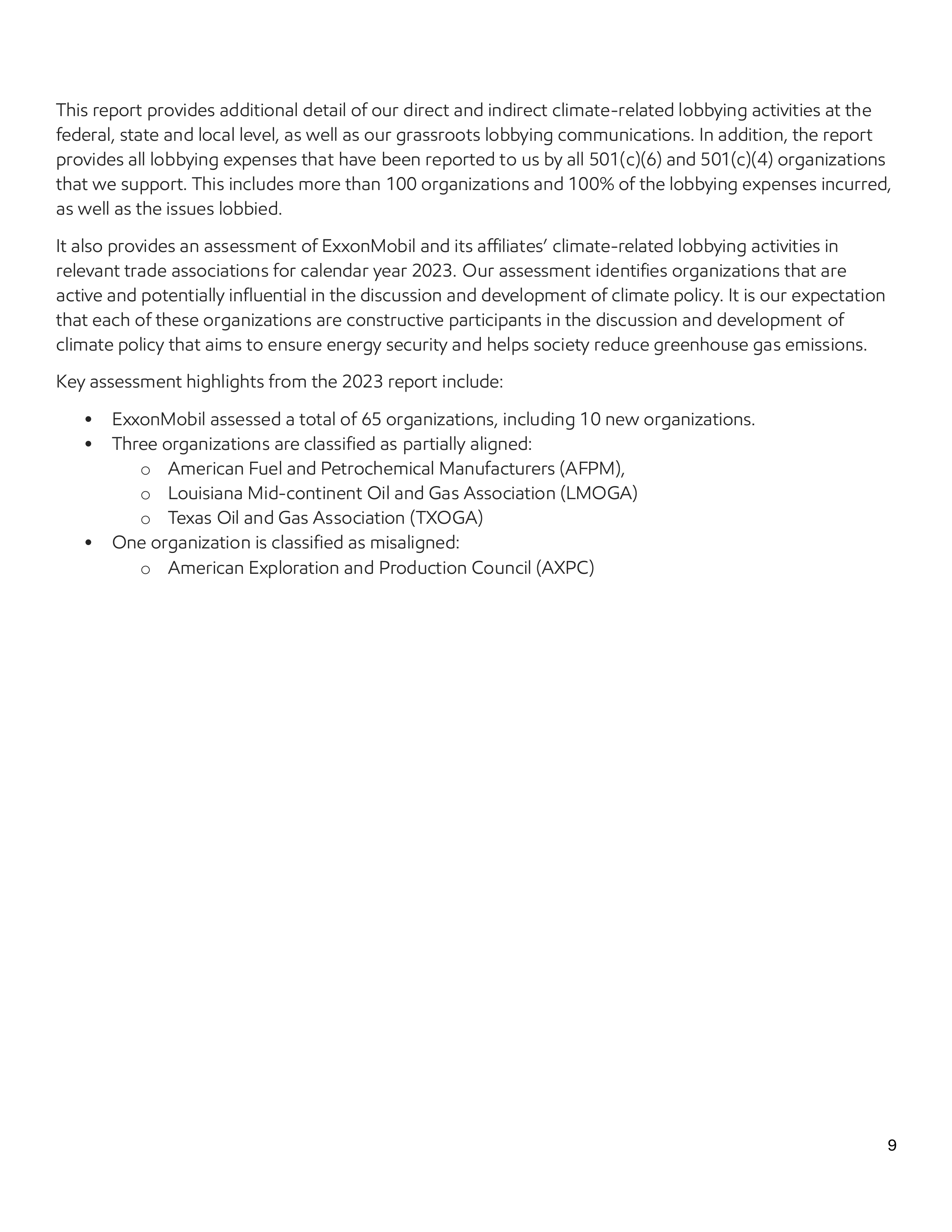 ExxonMobil Advocacy Report — page 9