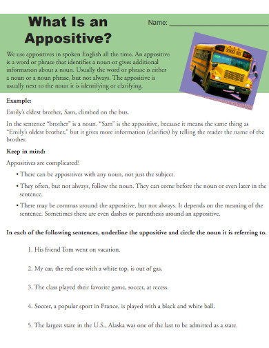 appositive worksheets template 