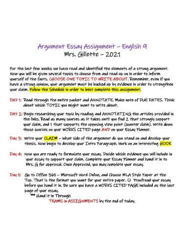 argument essay assignment example