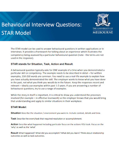 behavioural star interview questions
