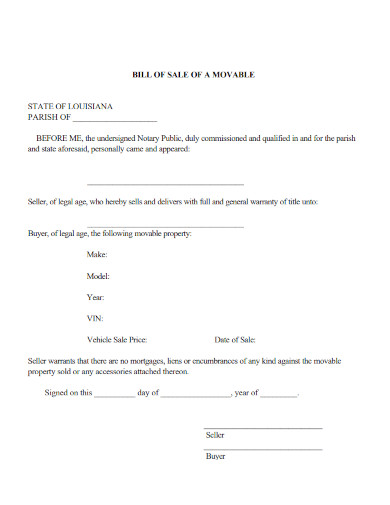 bill of sale of a movable