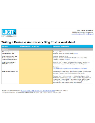 business anniversary blog post worksheet