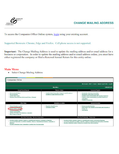 change mailing address main menu