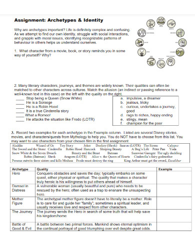 character archetypes worksheet