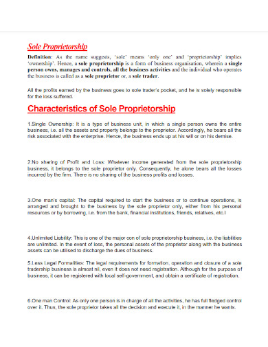 characteristics of sole proprietorship