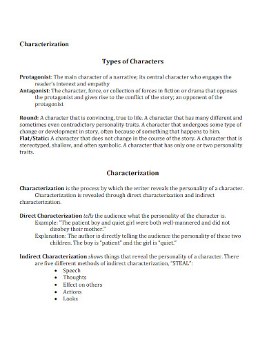 characterization types of characters