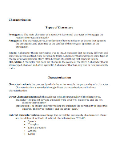 Characterization - Examples, PDF | Examples