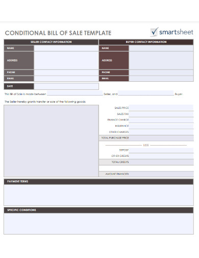 conditional bill of sale template 