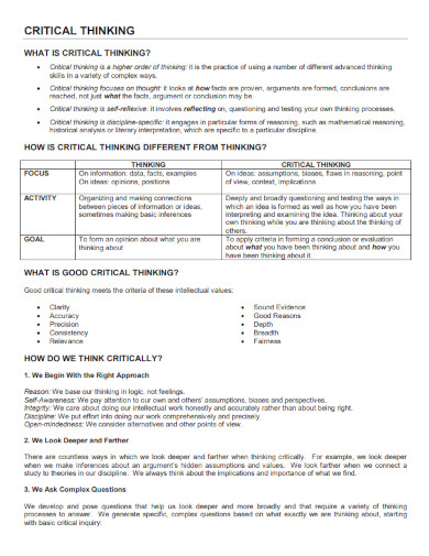 examples of critical thinking goals