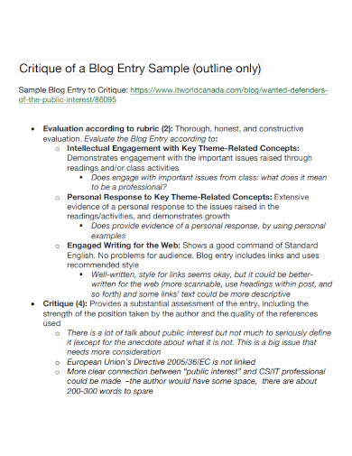 critique of a blog entry sample