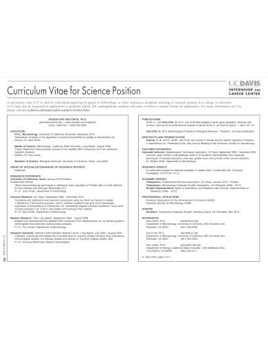 curriculum vitae for science position