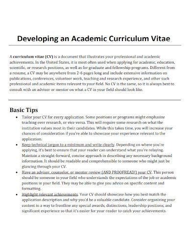 developing an academic curriculum vitae