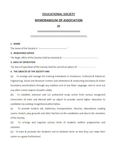educational society memorandum of association