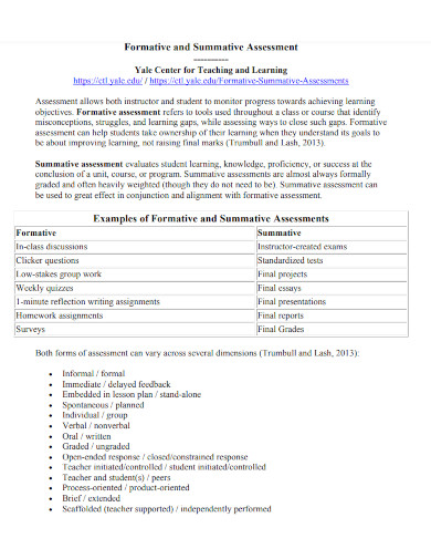 examples of formative and summative assessments