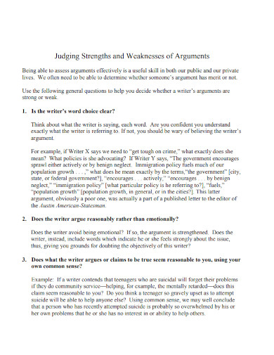 judging strengths and weaknesses of arguments