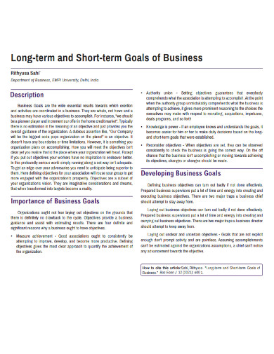 long term and short term goals of business