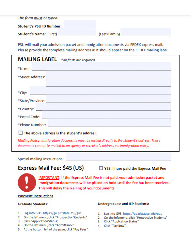 mailing address form format 