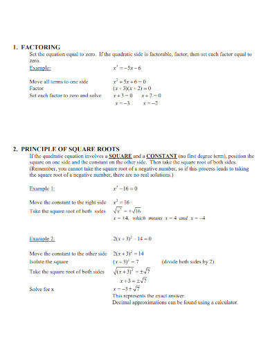 methods for solving quadratic equations