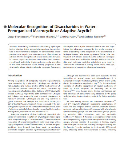 molecular recognition of disaccharides in water