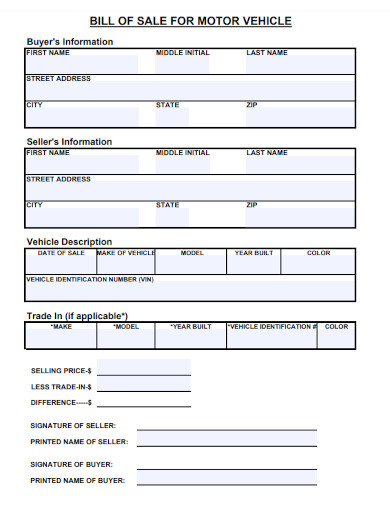 new vehicle bill of sale form