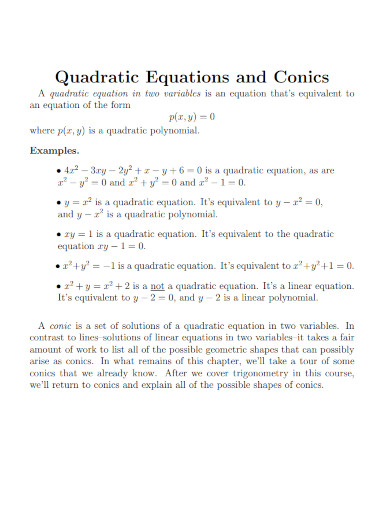 quadratic equations and conics