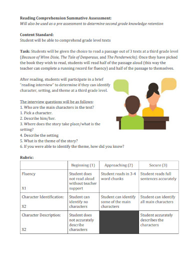 reading comprehension summative assessment